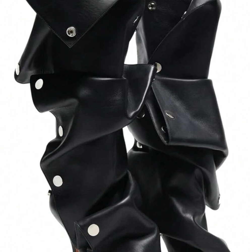 Black Leather Snap Button Pants - image 1